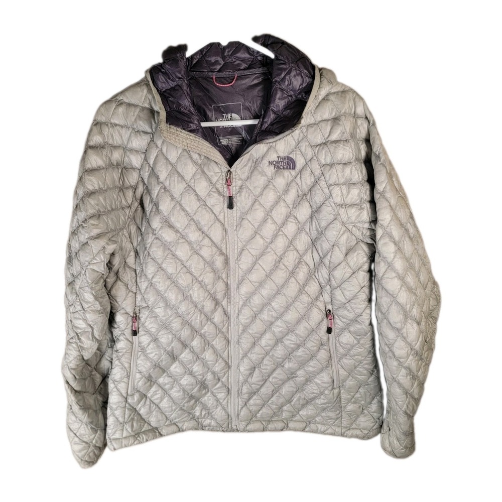 The North Face ThermoBall Hoodie Jacket Womens XL Silver Grey Quilted Puffer